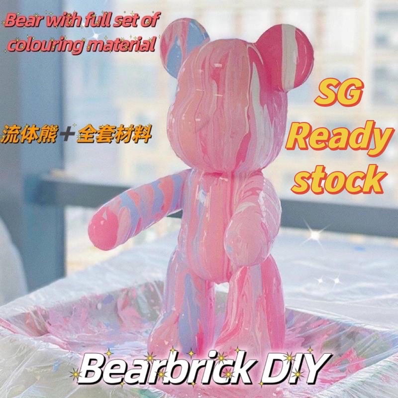 Local Seller ?Bearbrick DIY Fluid Painting 23cm Bear model + Material Pack + 60ml Pigment) Room decoration