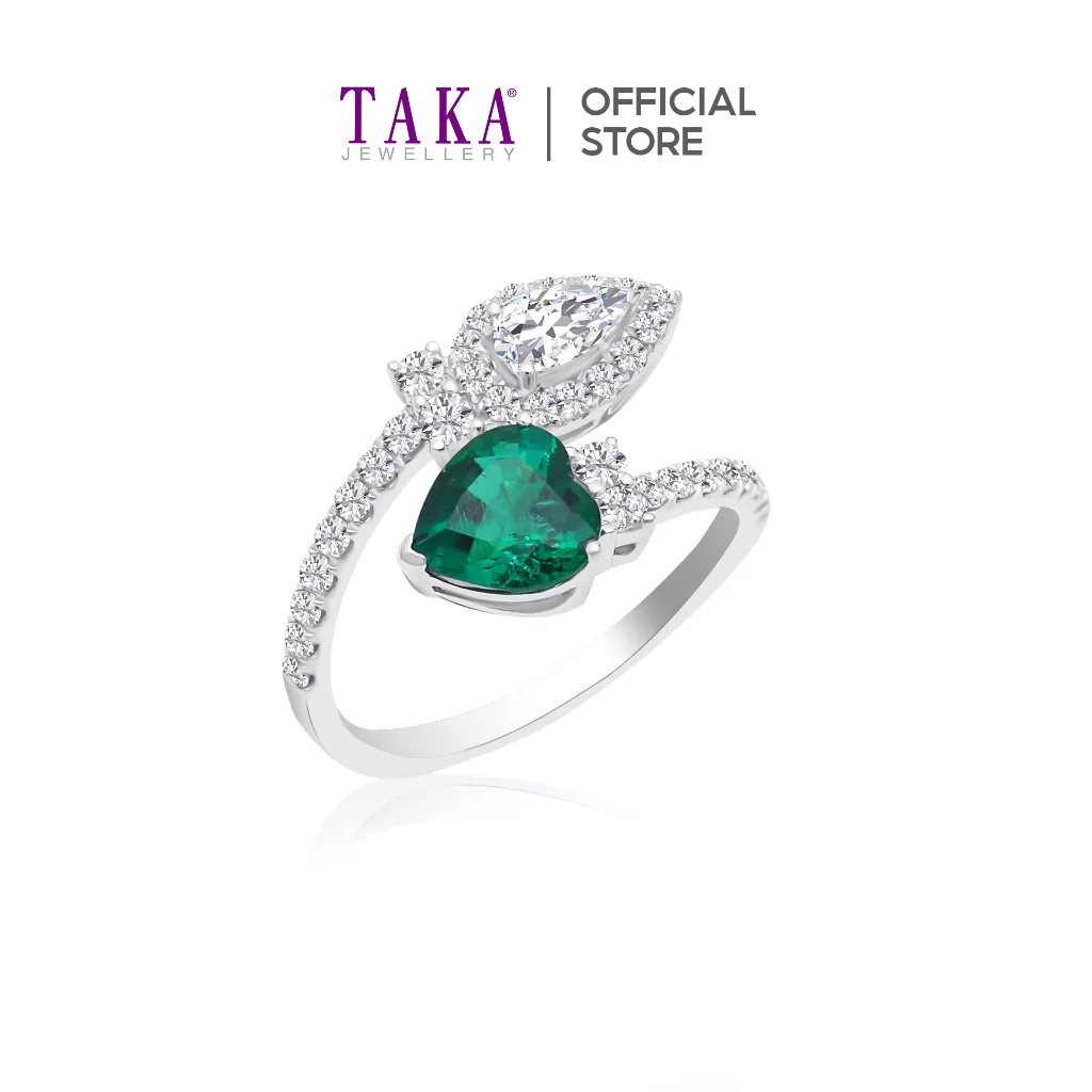 Taka Jewellery Lab Grown Emerald Diamond Ring 10k
