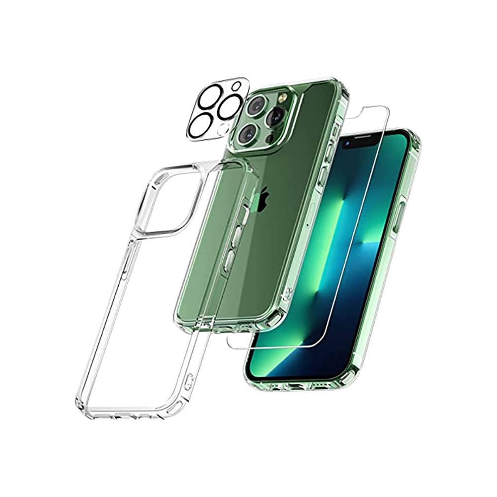 Tauri [3 In 1] Defender Designed For Iphone 13 Pro Max Case With 2 Pack Tempered Glass Screen Protector + 2 Pack Camera Lens Protector Shockproof Slim Cover Military Grade Drop Protection 6.7 Inch