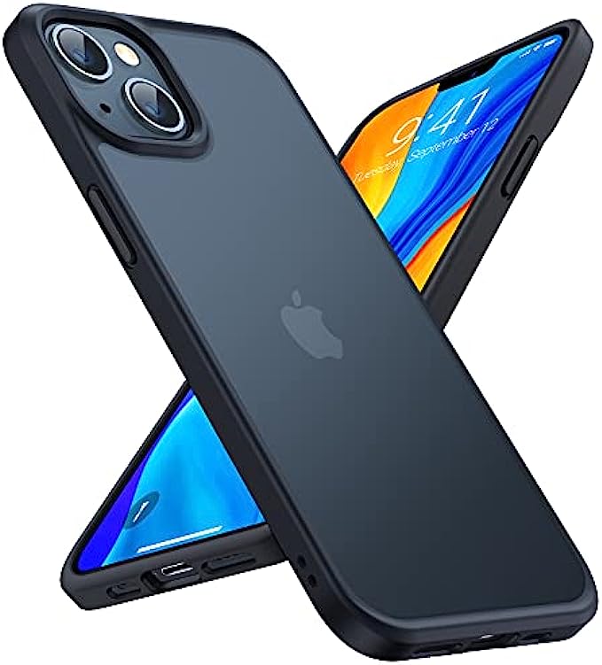 Torras Shockproof Designed For Iphone 13 Case [6ft Military Grade Drop Tested] Slim Fit Translucent Matte Case For Iphone 13 6.1 Inch Frosted Black Guardian Series