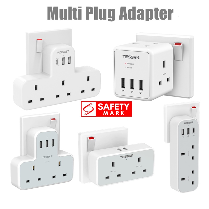 Tessan Multi Plug Extension Power Adapter With Usb（type C） Surge Protector Plug Extension Socket Wall Charger Adaptor With USB C High Quality Power E