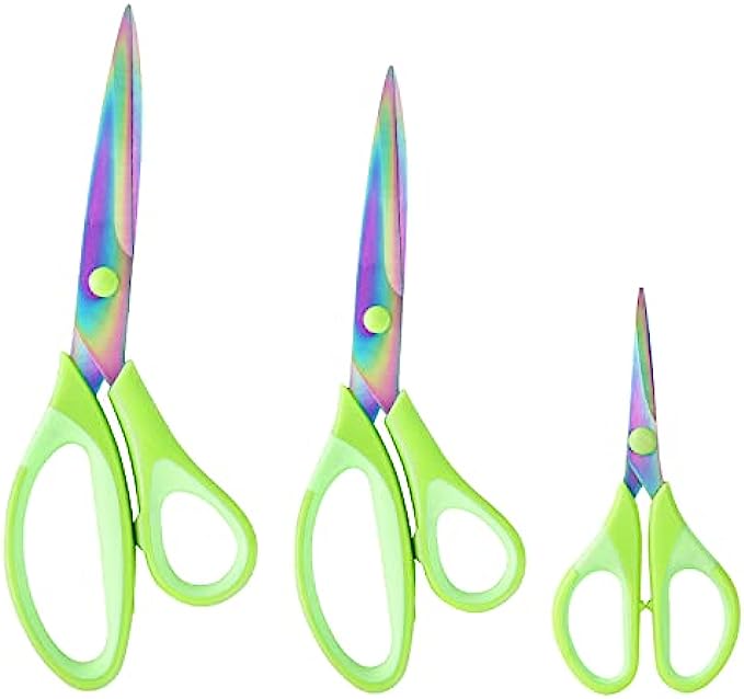 Titanium Scissors Sharp Blades Shears Rubber Soft Grip Handle Multipurpose Scissors Set Great For Crafts Sewing Arts Office School And Home Supplies 1 Set Of 3 Pack Green